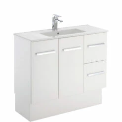 Fienza Delgado Slim 900 Vanity On Kickboard Bathroom Cabinet Right Drawers White 90DKR