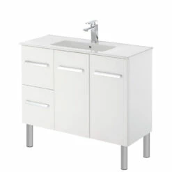 Fienza Delgado Slim 900 Vanity On Legs Bathroom Cabinet Left Drawers White 90DLL