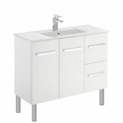Fienza Delgado Slim 900 Vanity On Legs Bathroom Cabinet Right Drawers White 90DLR