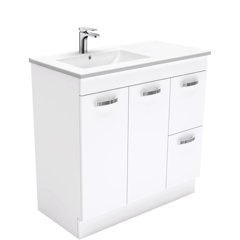 Fienza Dolce Unicab 900 Offset Vanity On Kickboard Left Basin White TCL90LNKW 3 Fienza Dolce Unicab 900 Offset Vanity On Kickboard Left Basin White TCL90LNKW