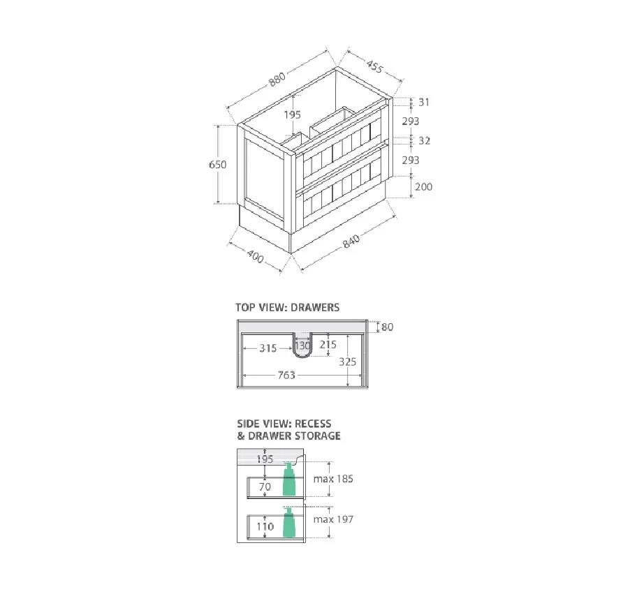 Fienza Bathroom Vanity 900 Cabinet On Kickboard Hampton Cupboard Two Drawers 90TK 4 Fienza Bathroom Vanity 900 Cabinet On Kickboard Hampton Cupboard Two Drawers 90TK - Image 2