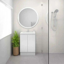 Castano Ensuite Vanity 600mm On Kicker Finger Pull White Tirami TIR600KRWH