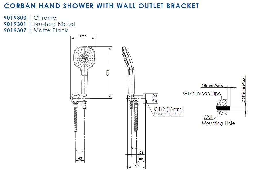 Greens Tapware Bathroom Hand Shower With Wall Bracket Matte Black Corban 9019307 4 Greens Tapware Bathroom Hand Shower With Wall Bracket Matte Black Corban 9019307 - Image 2